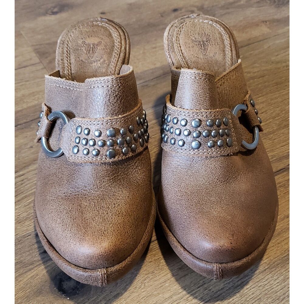 Frye Brown Leather Clogs Womens 7.5 Platform Retro Western Rustic Y2K Mule Heels